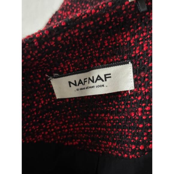 NAF NAF Paris Wool Blend Red & Black Tweed Cropped Jacket Size 4 US 36 FR - Picture 7 of 8